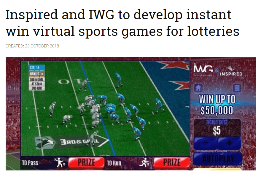 Inspired and IWG to develop instant win virtual sports games for lotteries